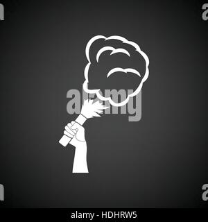 Les fans de football, hand holding burnt flayer avec icône de fumée. Fond noir avec blanc. Vector illustration. Illustration de Vecteur