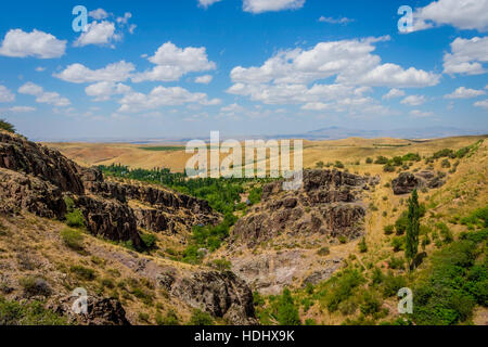 Turbat canyon et prairies steppiques derrière, Kazakhstan Banque D'Images