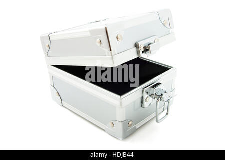 Valise d'argent close-up isolated over white Banque D'Images