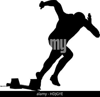 Les hommes de début de sprint en runner starting-blocks. vector illustration silhouette noire Banque D'Images