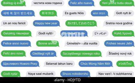 Bonne année dans différentes langues sur bulles SMS Illustration de Vecteur