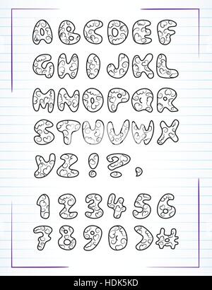 Doodle alphabet dessiné sur la page ordinateur portable. Vector Illustration de Vecteur