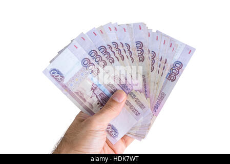 Les billets sont en coupures de 500 roubles en main Banque D'Images