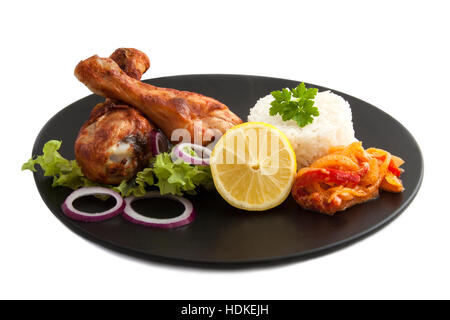 Du poulet tandoori avec du riz isolated over white Banque D'Images