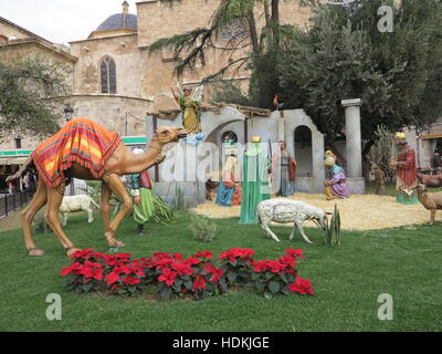 Crèche de taille de la vie presque en face de la Cathédrale Métropolitaine, la basilique de l'Assomption de Notre-Dame de Valence Banque D'Images