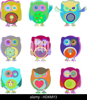 Jeu de cute owls isolated on white Banque D'Images