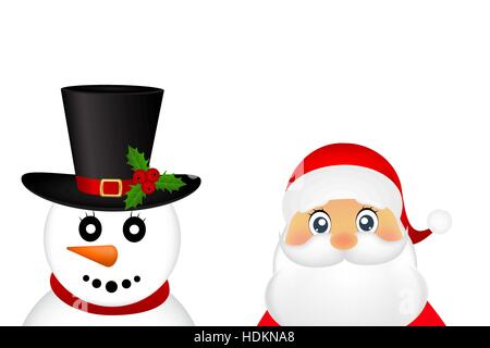 Le père noël et bonhomme de neige de Noël sur fond blanc sont stan Illustration de Vecteur