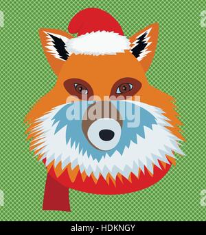 Fox Noël wearing santa hat and scarf portrait Illustration de Vecteur