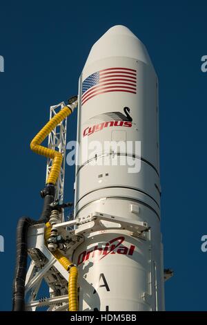 L'Orbital Sciences Corporation Antares avec fusée à bord de l'engin spatial Cygnus se trouve sur Launch Pad-0A au NASA Wallops Flight Facility en préparation de son vol orbital-2 livraison cargo mission dans la Station spatiale internationale le 12 juillet 2014 dans Chincoteague Island, Virginie. Banque D'Images