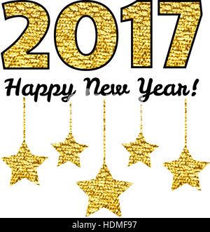 Bonne année 2017 avec carte gold star isolé sur fond blanc. Illustration de Vecteur
