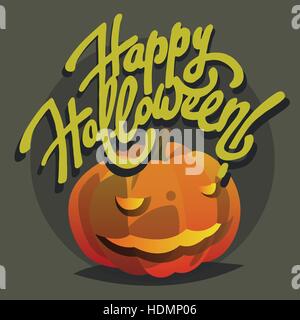 Carte postale halloween illustration vectorielle. Happy Halloween carte postale avec smiling pumpkin. Carte postale moderne de style dessin animé. Carte postale de vacances d'automne. Saison Illustration de Vecteur
