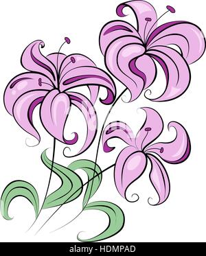 Illustration - bouquet de fleurs stylisé similaire à lily Illustration de Vecteur