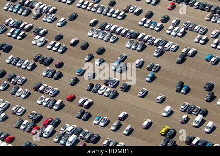 Photographie aérienne, nouveau terrain de stationnement de voiture, Citroen, Peugeot, Ford, colorées rangées de voitures, Wallenius Wilhelmsen Logistics, Zülpich Banque D'Images