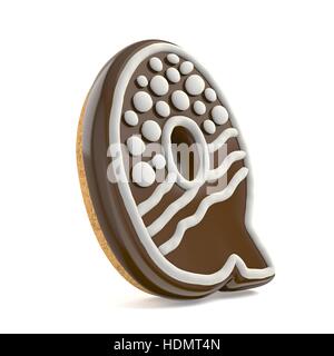 Lettre Q d'épices de Noël au chocolat blanc décoré avec des polices et des lignes de points. Rendu 3D illustration isolé sur fond blanc Banque D'Images