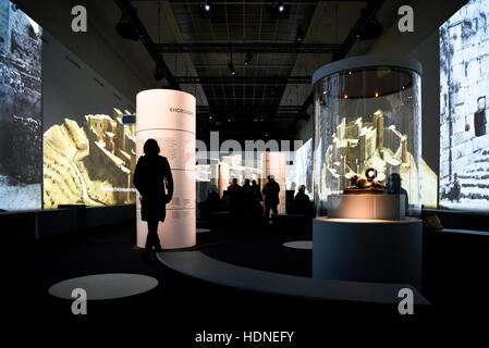 Paris, l'exposition. Jan 9, 2017. Les visiteurs admirer une exposition "Sites éternelle, de Bamiyan à Palmyre' au Grand Palais à Paris, capitale de la France, le 14 décembre 2016. L'exposition, qui vise à sensibiliser le public sur les blessés se demande, soit jusqu'au 9 janvier 2017. © Chen Yichen/Xinhua/Alamy Live News Banque D'Images