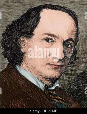 Charles Pierre Baudelaire (1821-1867). Poète français. Portrait. La gravure, la couleur. Banque D'Images