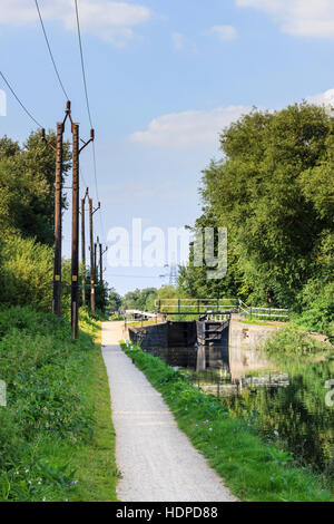 Le sentier des pêcheurs concernant la Voie verte par la rivière Lea Navigation, près de Cheshunt, Broxbourne, Hertfordshire, Royaume-Uni Banque D'Images