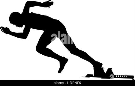 L'athlète de commencer en runner starting-blocks. vector illustration silhouette noire Banque D'Images