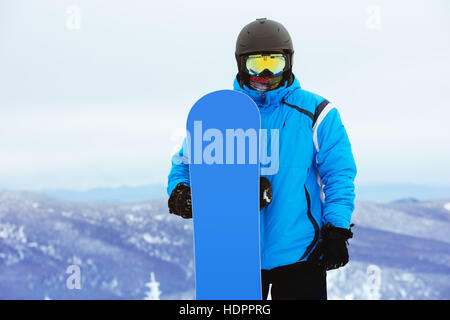 Closeup portrait snowboarder ski snowboard Banque D'Images