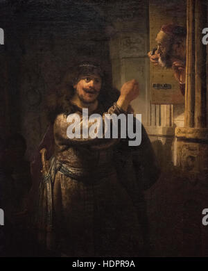 Rembrandt van Rijn (1606-1669), Samson menacé son beau-père, 1635. Simson bedroht seinen Schwiegervater. Oi Banque D'Images