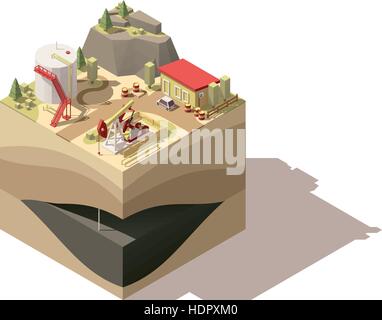 Huile poly faible isométrique vectoriel pumpjack Illustration de Vecteur