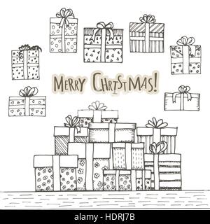 Les dons faits à la main avec des arcs set dans un style de dessin animé. Illustration de Vecteur