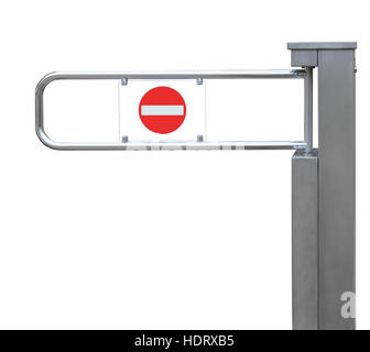 Tourniquet d'entrée, tourniquet, détaillées, acier inoxydable rouge aucun signe d'entrée libre, isolée, concept de contrôle d'accès Banque D'Images