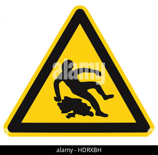 Attention glissante lorsque mouillée, signe Texte Jaune Noir Surface de plancher isolé Triangle d'avertissement de danger l'icône Sécurité Signalisation, grand autocollant détaillé Banque D'Images