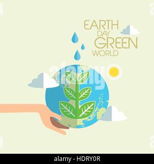 Design plat du jour de la terre green world concept graphic Illustration de Vecteur