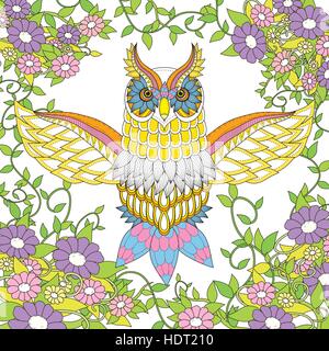 Belle page de coloriage chouette design en style exquis Illustration de Vecteur