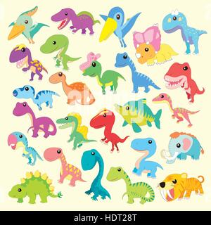 Adorable dessin collections dinosaur situé dans le style plate Illustration de Vecteur