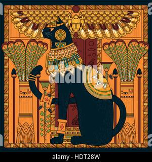 Coloriage chat élégant design de style égyptien Illustration de Vecteur