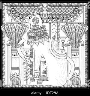Coloriage chat élégant design de style égyptien Illustration de Vecteur