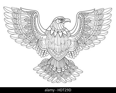 Aigle volant coloriage en style exquis Illustration de Vecteur