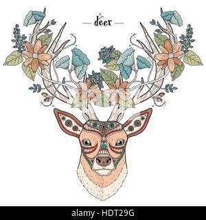 Coloriage tête de cerf élégant dans un style exquis Illustration de Vecteur