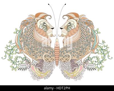 Coloriage papillon créatif page avec des éléments floraux en ligne exquis Illustration de Vecteur