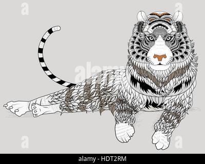 Coloriage tigre attrayant en ligne exquis Illustration de Vecteur