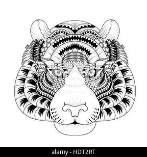 Belle tête de tigre à colorier en ligne exquis Illustration de Vecteur