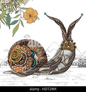 Coloriage escargot élégante en ligne exquis Illustration de Vecteur