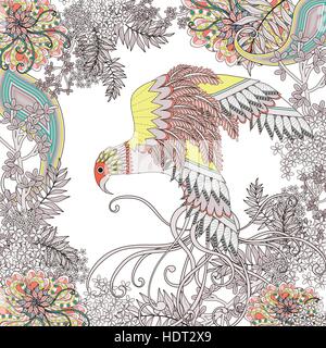 Bel Oiseau En Vol Coloriage Avec éléments Floraux En Ligne