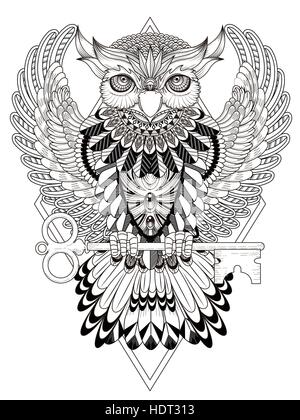 Hibou mystérieux coloriage en ligne exquis Illustration de Vecteur