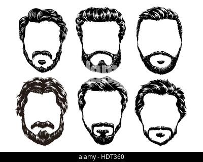 Hand drawn hipster fashion homme cheveux et barbe set Illustration de Vecteur