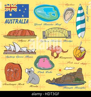 Concept de voyage de l'Australie dans un charmant style dessiné à la main Illustration de Vecteur