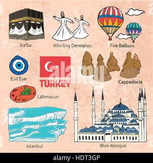 Concept de voyage de la Turquie dans un charmant style dessiné à la main Illustration de Vecteur