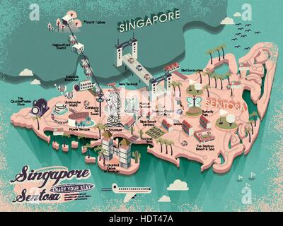 Belle Sentosa attractions à voir la carte de voyage en design 3D isométrique Illustration de Vecteur