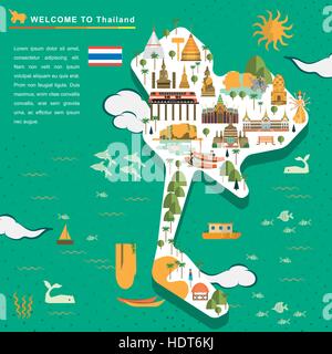 Adorable Thaïlande travel concept poster dans le style plate Illustration de Vecteur