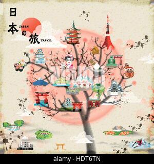 Le Japon affiche voyage attrayant design - Japon voyager dans des mots en haut à gauche Illustration de Vecteur