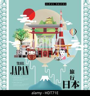 Le Japon affiche voyage attrayant design - Japon voyager dans des mots Illustration de Vecteur