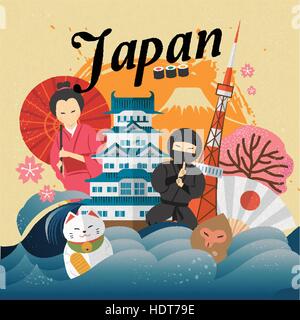 Le Japon affiche voyage attrayant avec des éléments classiques Illustration de Vecteur