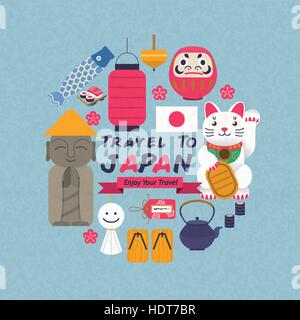 Symbole de la culture japonaise adorable collection dans le style plate Illustration de Vecteur